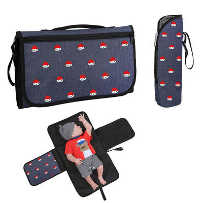 Baby Diaper Portable Changing Pad with Baby Bottle Bag Foldable Waterproof Diaper Changing Mat
