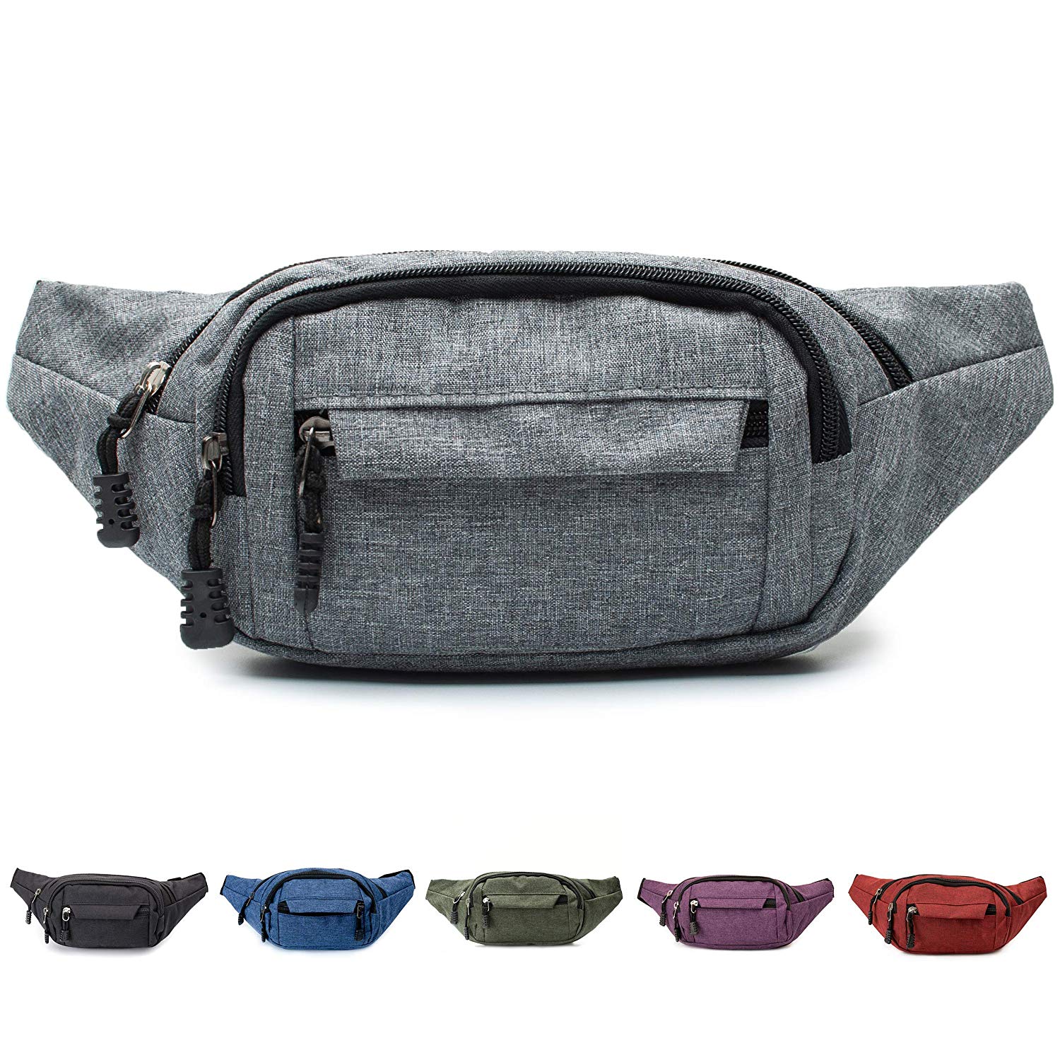 Fanny Pack with 4-Zipper Pockets Adjustable Belt Waist Pack Bag for Outdoor Workout Traveling Casual Running Hiking