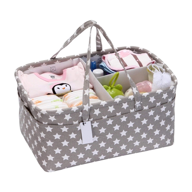 Washable Baby Diaper Caddy Nursery Tote Storage Bin Baby Caddy Tote Bag with 3 Compartments